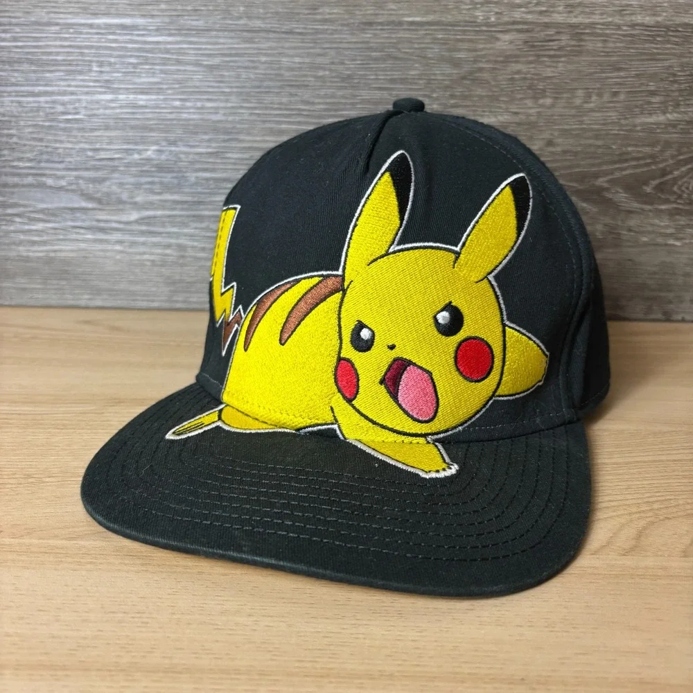 Pokemon Hat Cap Snapback Black Yellow Pikachu Adjustable Big Logo
